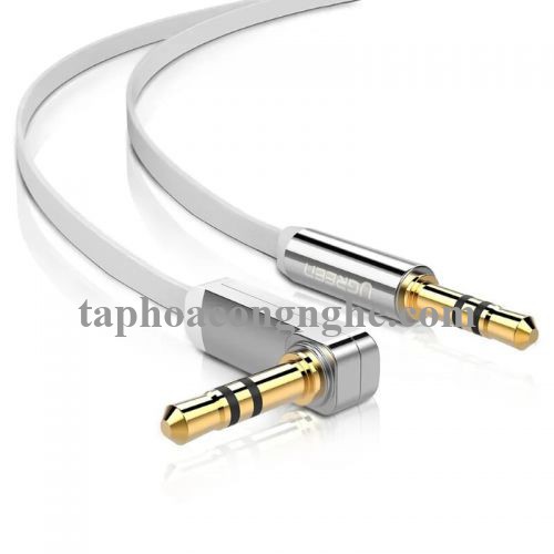 Ugreen 10760 3M Trắng Cáp âm thanh 2 đầu 3.5mm dương chữ L dây dẹt AV119 30010760